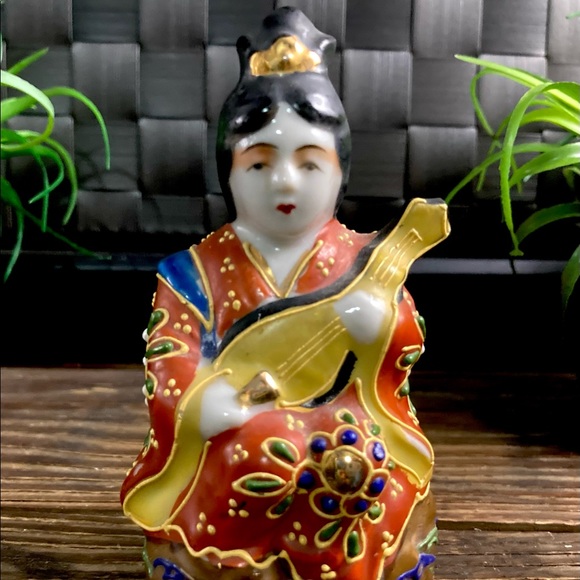 Kutani Ware Benzatien Benten Moriage Porcelain Figure God of Beauty Music Art - Picture 4 of 9